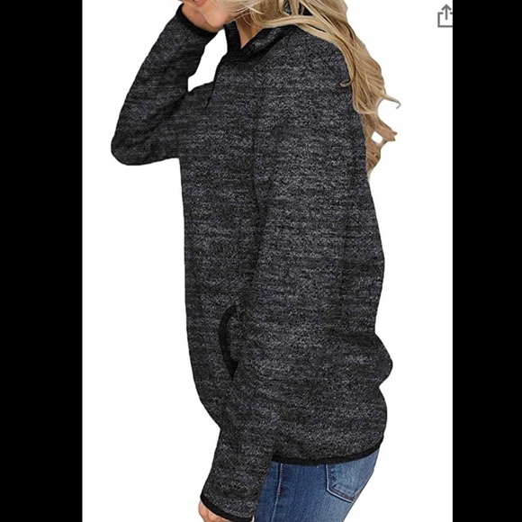 Dark Gray Long Sleeve Top With Zipper And Pocket - Picture 2 of 5